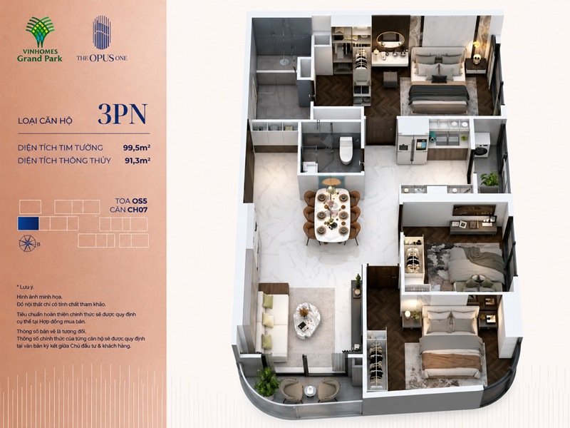 Căn hộ 3PN The Opus One